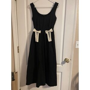 By The River Black Midi Dress Pin Up Square Neck Women's Size S Whimsigoth Party